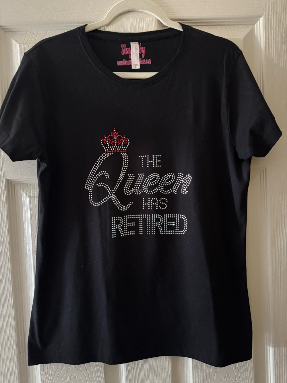 Black Rhinestone "The Queen Has Retired" Tee